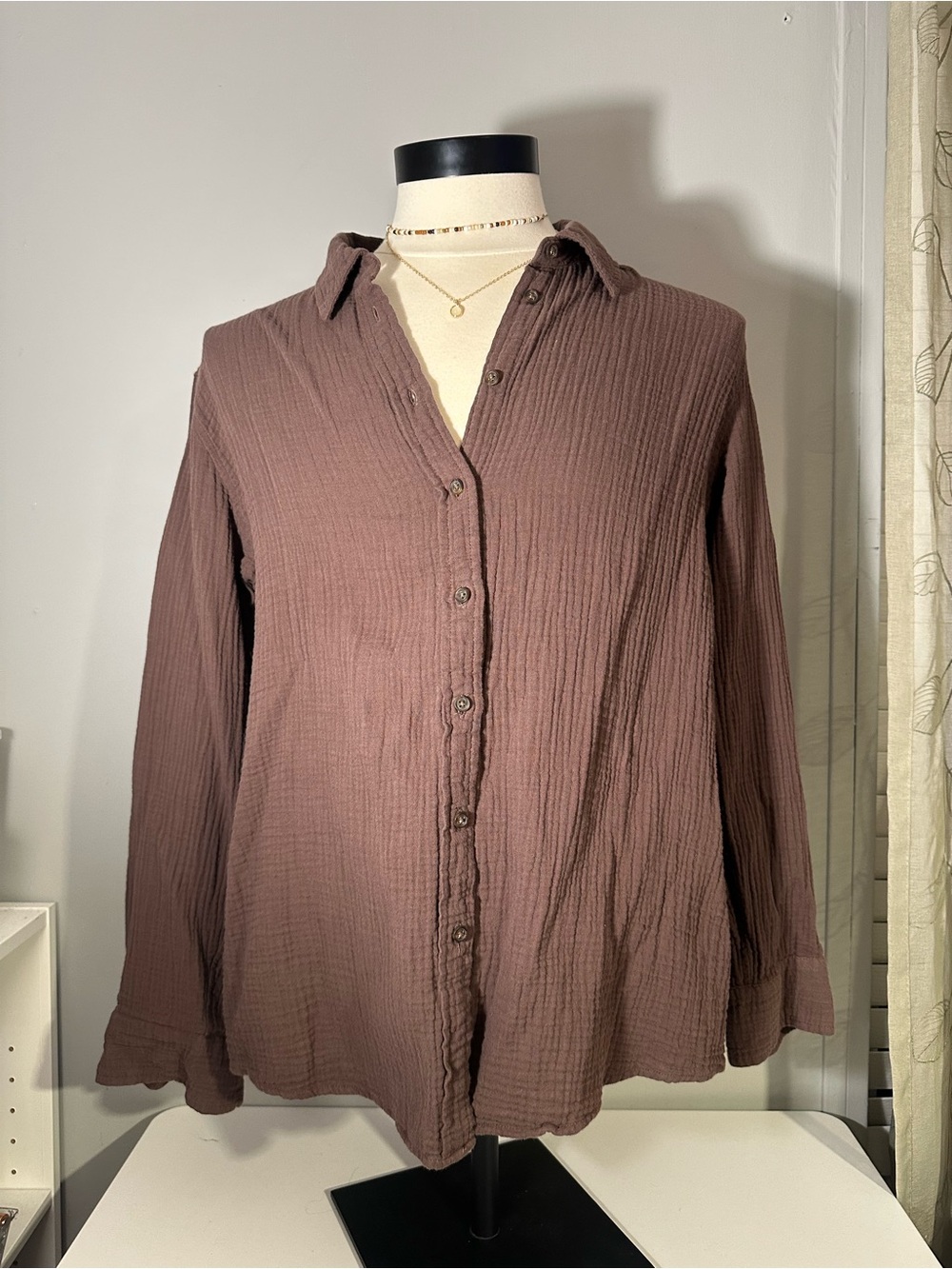 Universal Thread Woman’s Brown Textured Button-Down Shirt